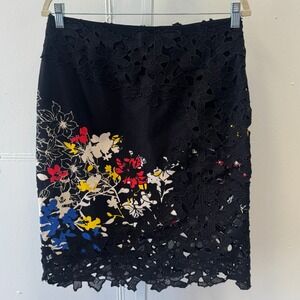 Elie Tahari Floral Lace Overlay Pencil Skirt Black Multi E206A306 US 6 Crochet